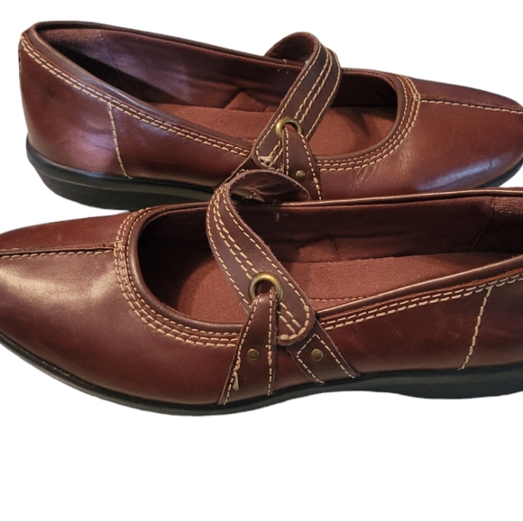 Clarks Womens Collection 8M Brown Leather Mary Janes Comfort Cushion - Picture 8 of 9